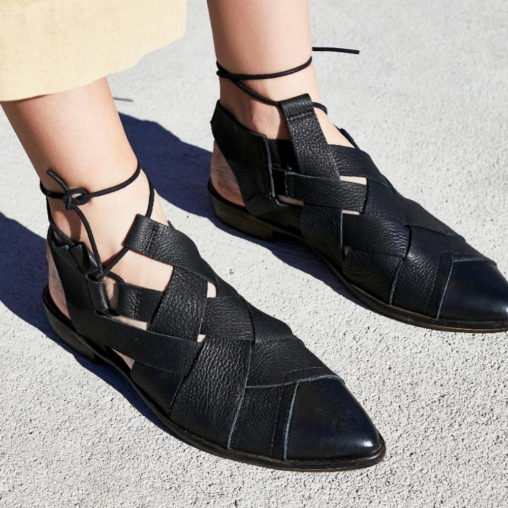 Free People Womens Destino Woven Lace Up  Leather Boho Shoes sz 39 US8 EU9